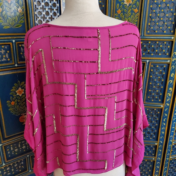 Anthropologie Parker Magenta Purple Silk Blouse Bronze Sequins Women's Size S - Picture 6 of 10
